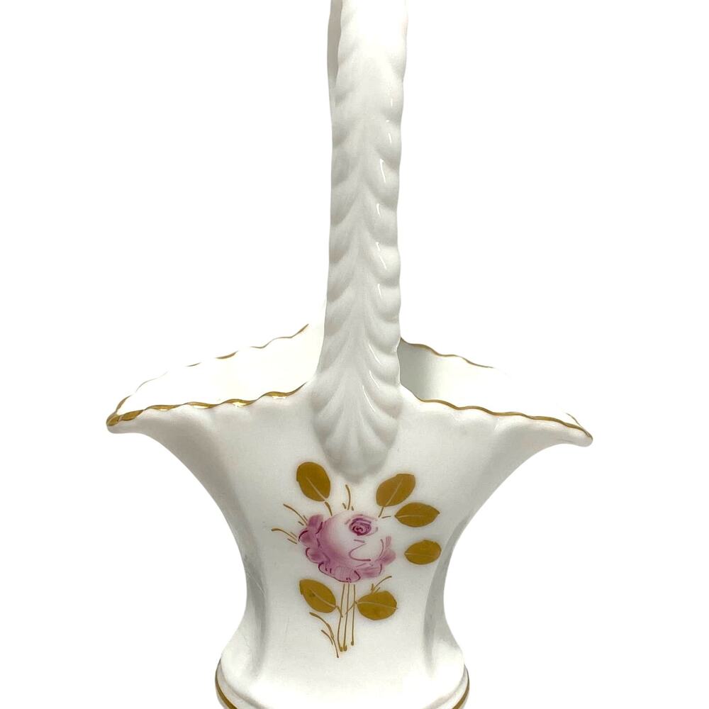 Westmoreland milk glass bride's basket hand painted signed top handle vase
